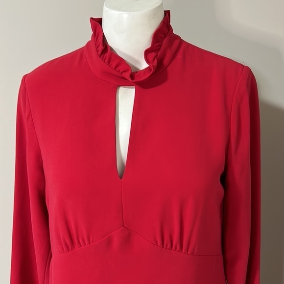 Shoshanna Melody Dress Ruby Red High Neck Long Sleeve Ruffle Neck Dress Sz 6 - Picture 5 of 16